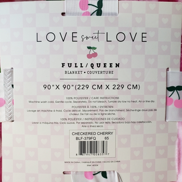 Plush Full/Queen Blanket Cherries Hearts Pink Checkered Soft Coquette - Picture 7 of 7